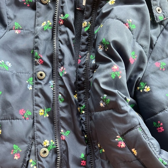 Gap Girls Navy Blue Floral Puffer Coat With  Fur Hood Size M - Picture 7 of 9